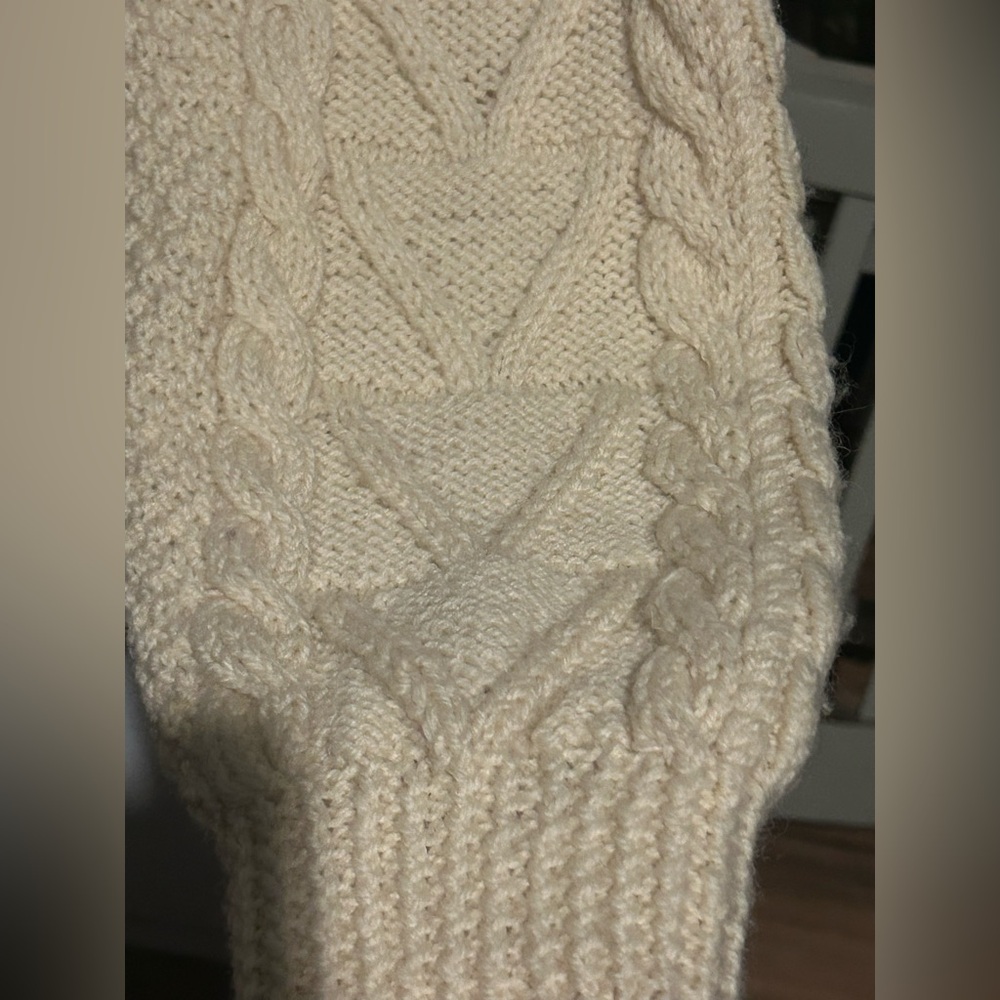 Vintage Quill's Woollen Market Cream Irish Fisherman Cardigan Sweater Wool XL. - Picture 6 of 14